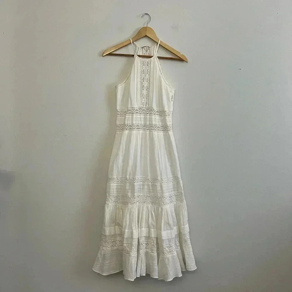 Rebecca Taylor White Crochet High Neck Expensive New York Designer Dress - Picture 2 of 10